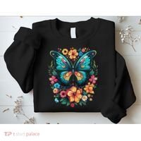 Butterfly With Flowers I Aesthetic Butterfly Sweatshirt thumb 2