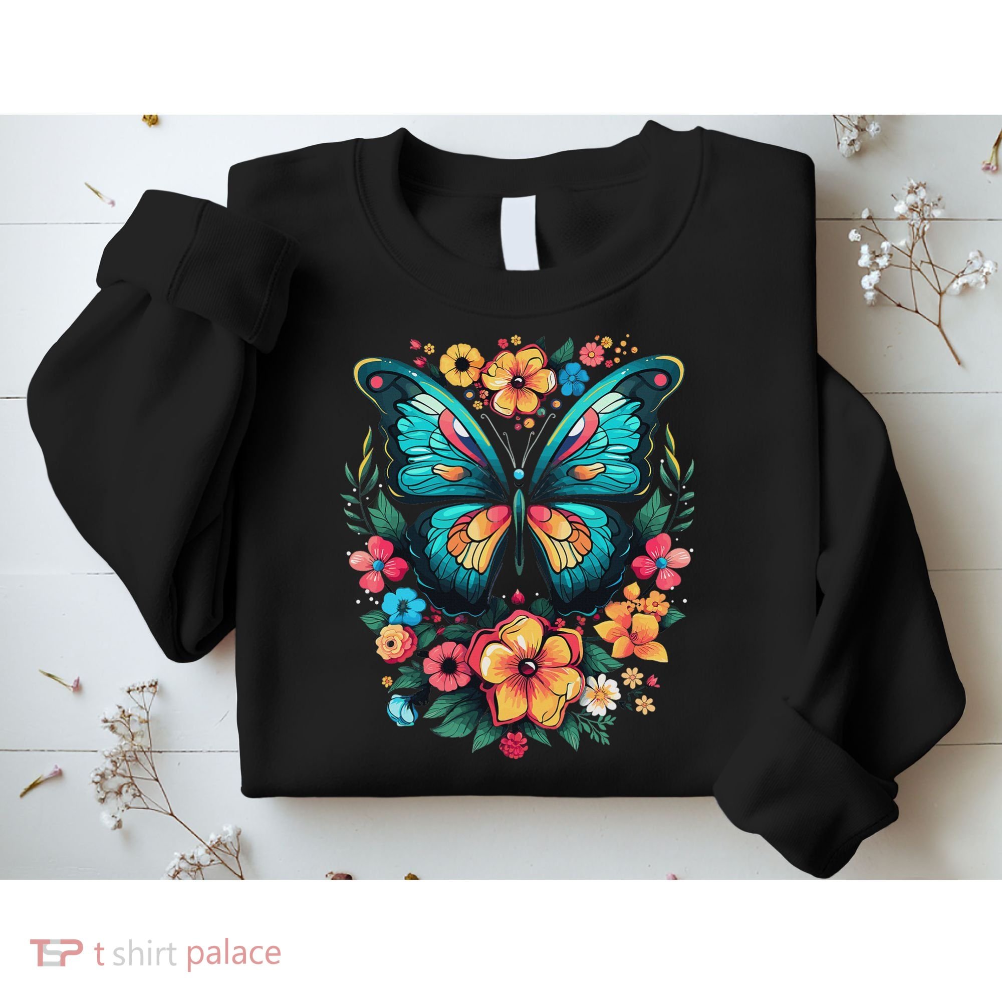 Butterfly With Flowers I Aesthetic Butterfly Sweatshirt