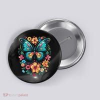 Butterfly With Flowers I Aesthetic Butterfly Button thumb 0