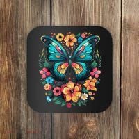 Butterfly With Flowers I Aesthetic Butterfly Coaster thumb 0