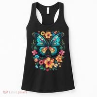 Butterfly With Flowers I Aesthetic Butterfly Women's Tank Top thumb 0