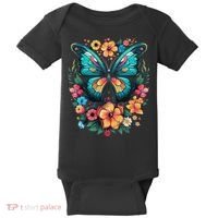 Butterfly With Flowers I Aesthetic Butterfly Baby Bodysuit thumb 0