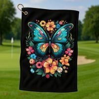 Butterfly With Flowers I Aesthetic Butterfly Golf Towel thumb 1