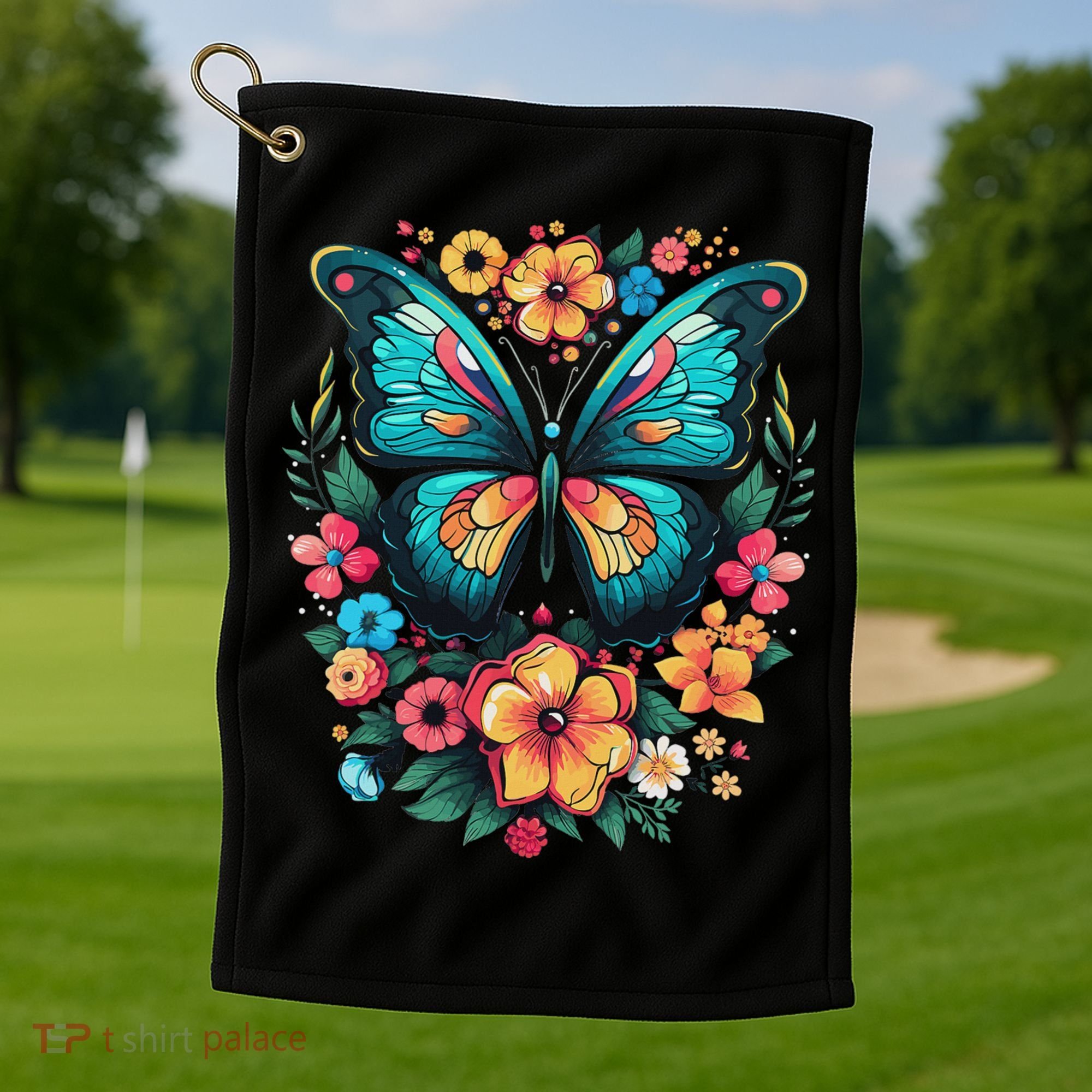 Butterfly With Flowers I Aesthetic Butterfly Golf Towel