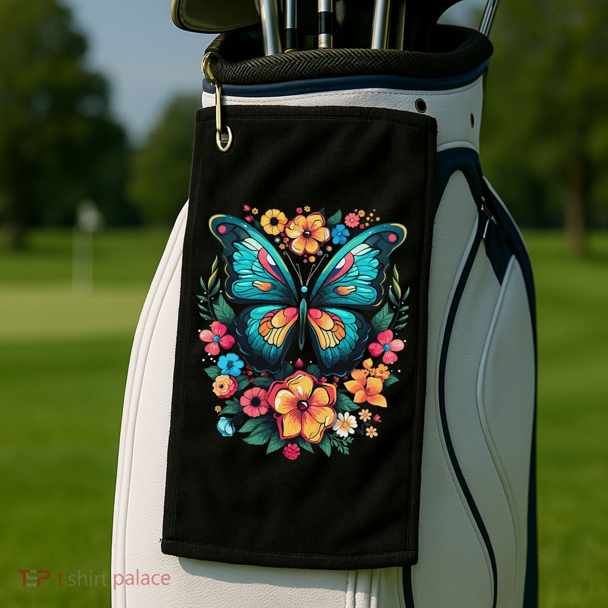 Butterfly With Flowers I Aesthetic Butterfly Golf Towel