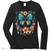 Butterfly With Flowers I Aesthetic Butterfly Women's Long Sleeve Shirt thumb 0
