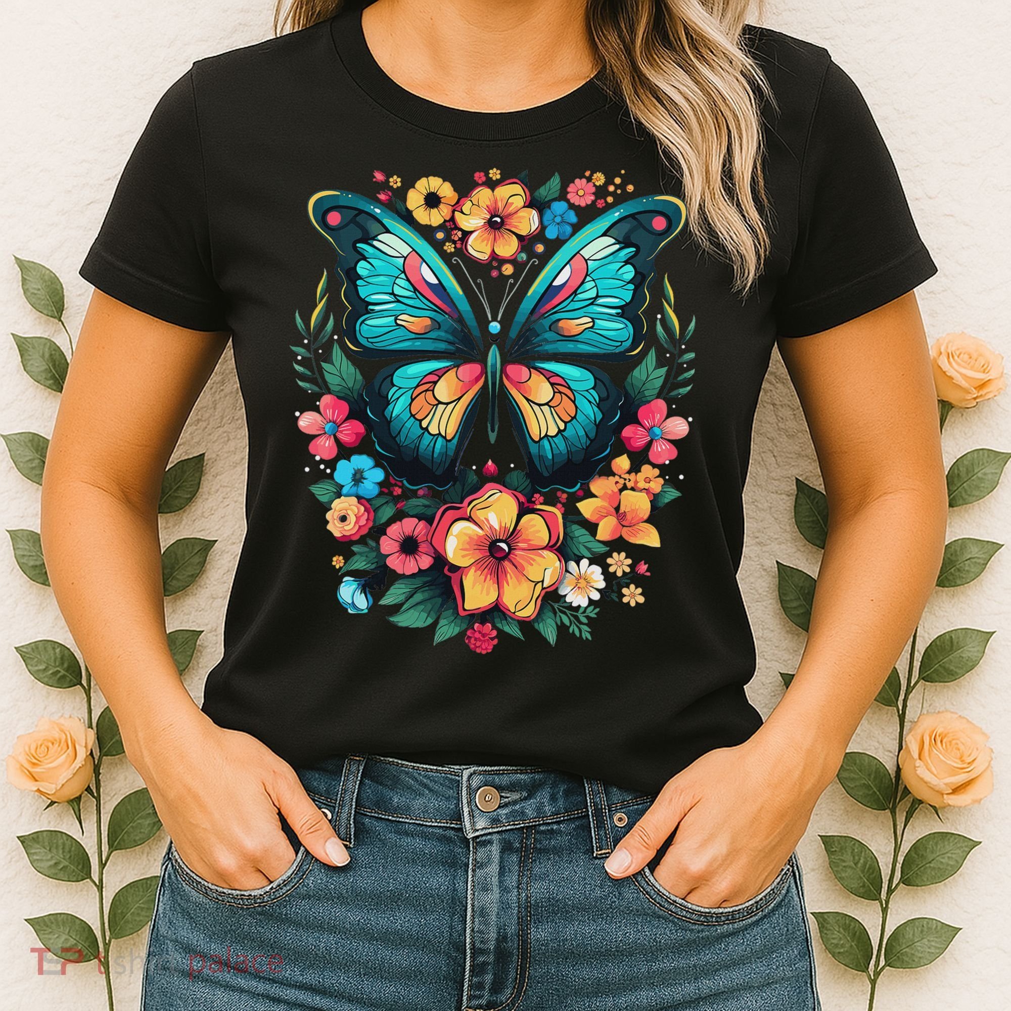 Butterfly With Flowers I Aesthetic Butterfly Women's T-Shirt