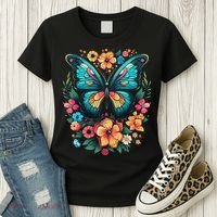 Butterfly With Flowers I Aesthetic Butterfly Women's T-Shirt thumb 3