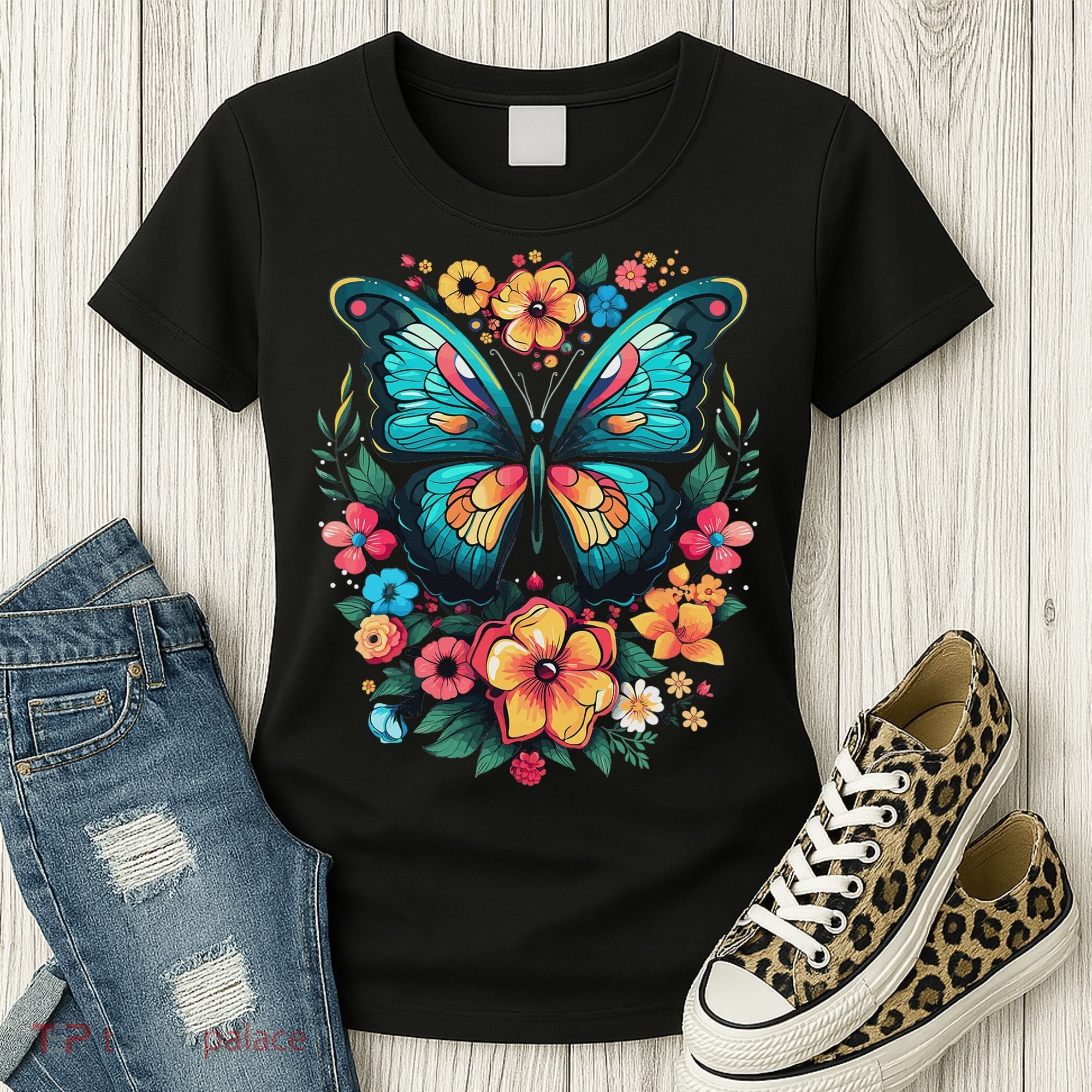 Butterfly With Flowers I Aesthetic Butterfly Women's T-Shirt