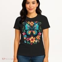 Butterfly With Flowers I Aesthetic Butterfly Women's T-Shirt thumb 4