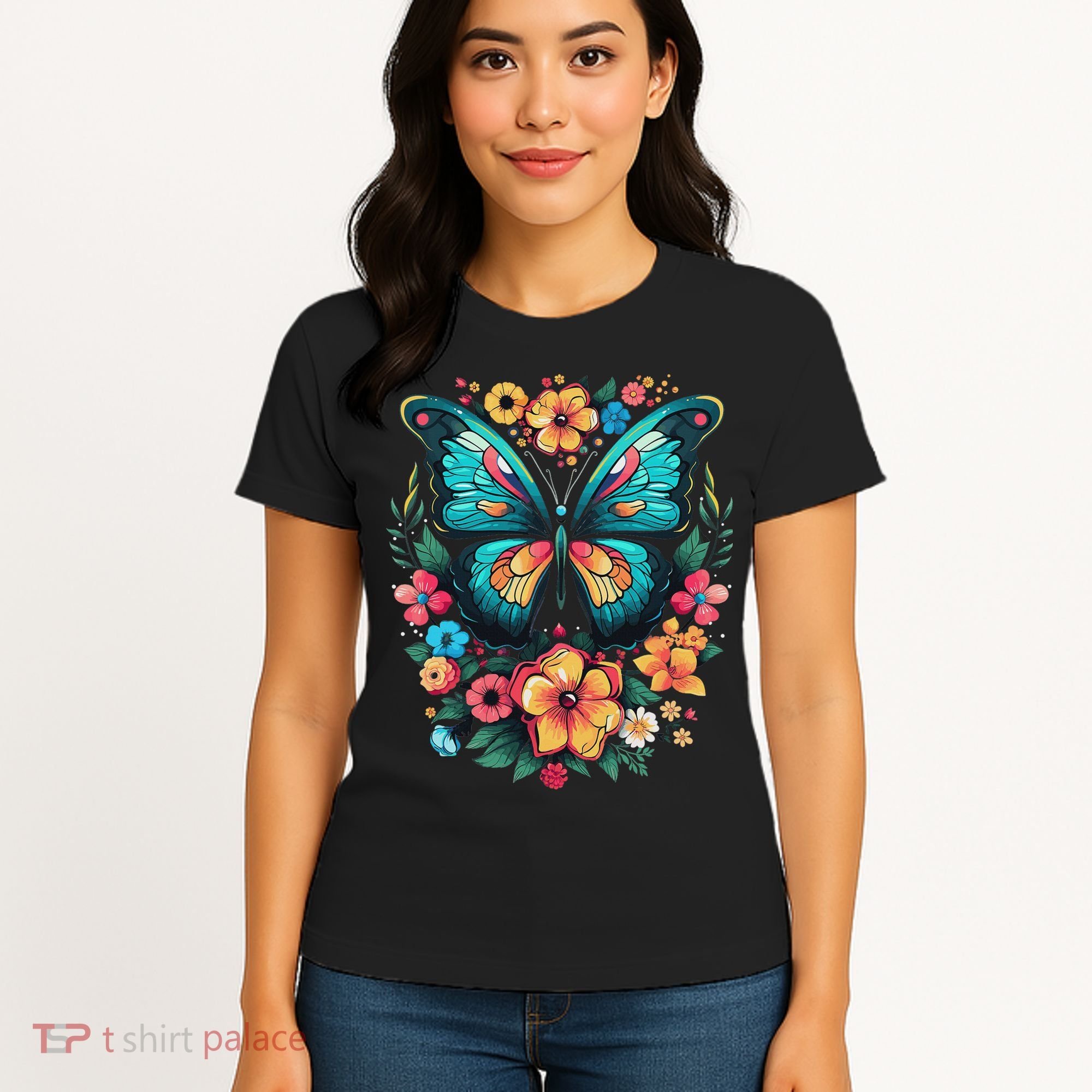 Butterfly With Flowers I Aesthetic Butterfly Women's T-Shirt