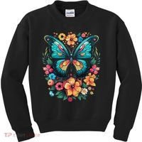 Butterfly With Flowers I Aesthetic Butterfly Kids Sweatshirt thumb 0