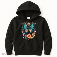 Butterfly With Flowers I Aesthetic Butterfly Kids Hoodie thumb 0