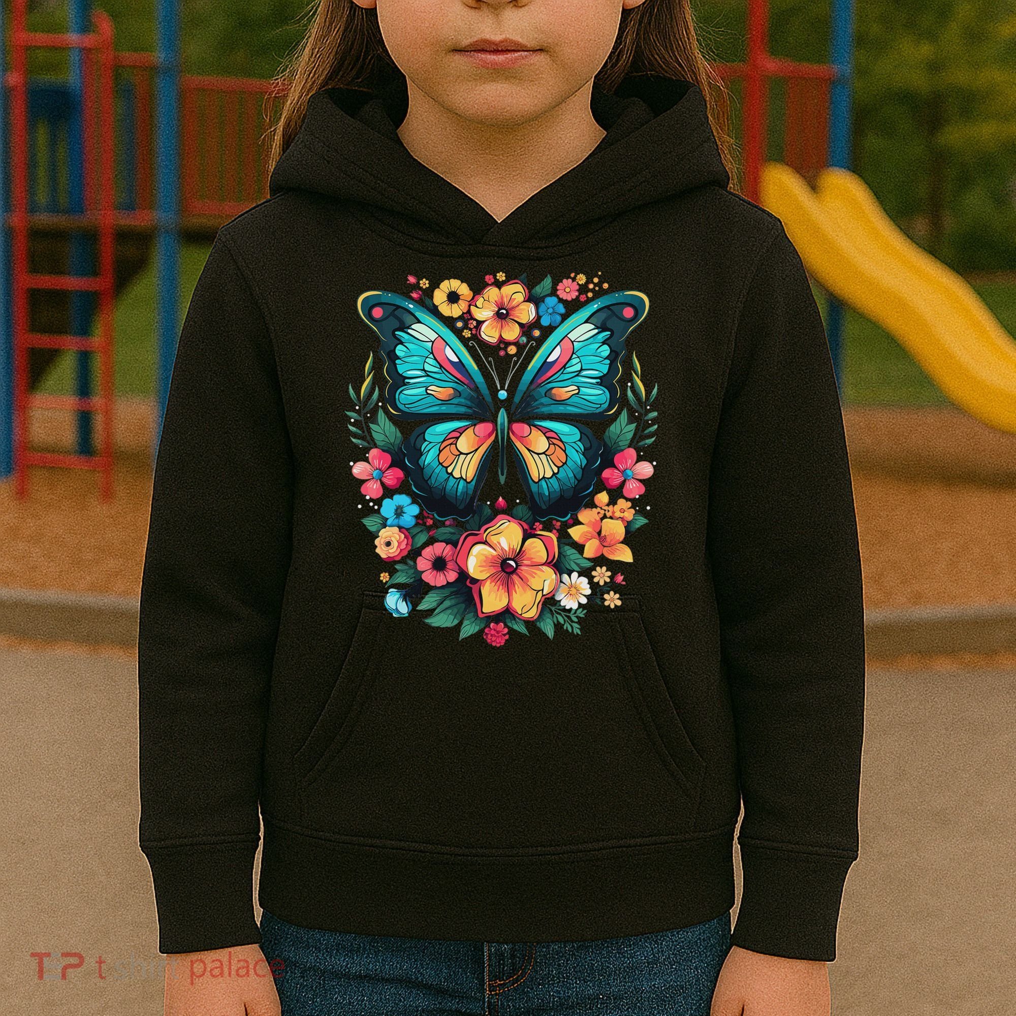 Butterfly With Flowers I Aesthetic Butterfly Kids Hoodie