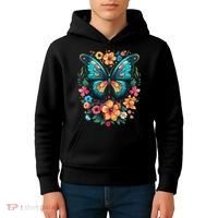Butterfly With Flowers I Aesthetic Butterfly Kids Hoodie thumb 4