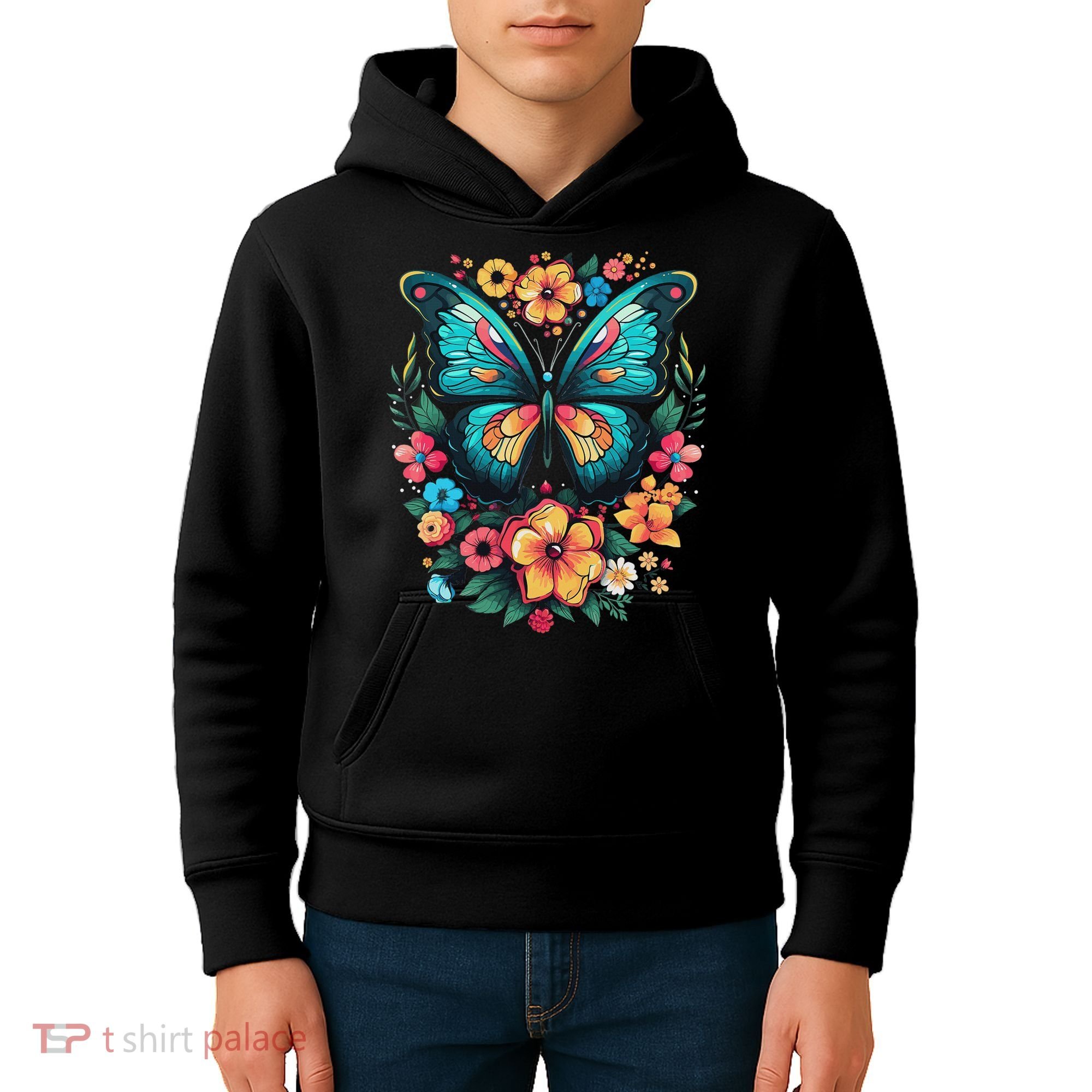 Butterfly With Flowers I Aesthetic Butterfly Kids Hoodie
