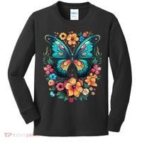 Butterfly With Flowers I Aesthetic Butterfly Kids Long Sleeve Shirt thumb 0