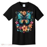 Butterfly With Flowers I Aesthetic Butterfly Kids T-Shirt thumb 0