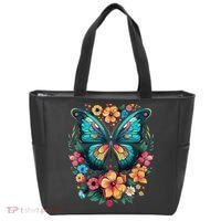 Butterfly With Flowers I Aesthetic Butterfly Tote Bag thumb 0