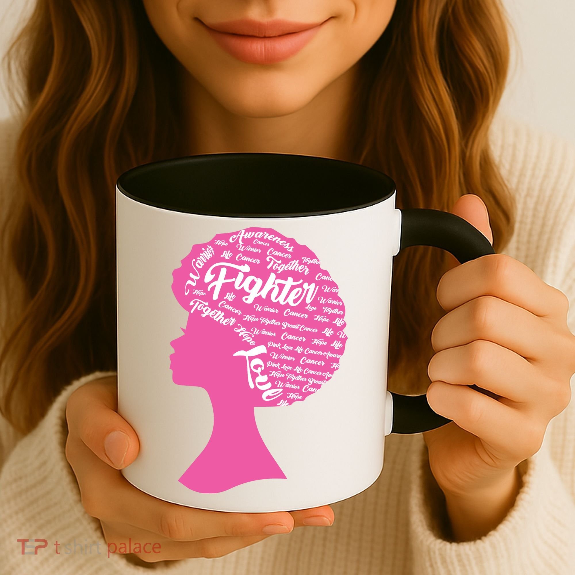Black Woman Fighter Support Breast Cancer Coffee Mug