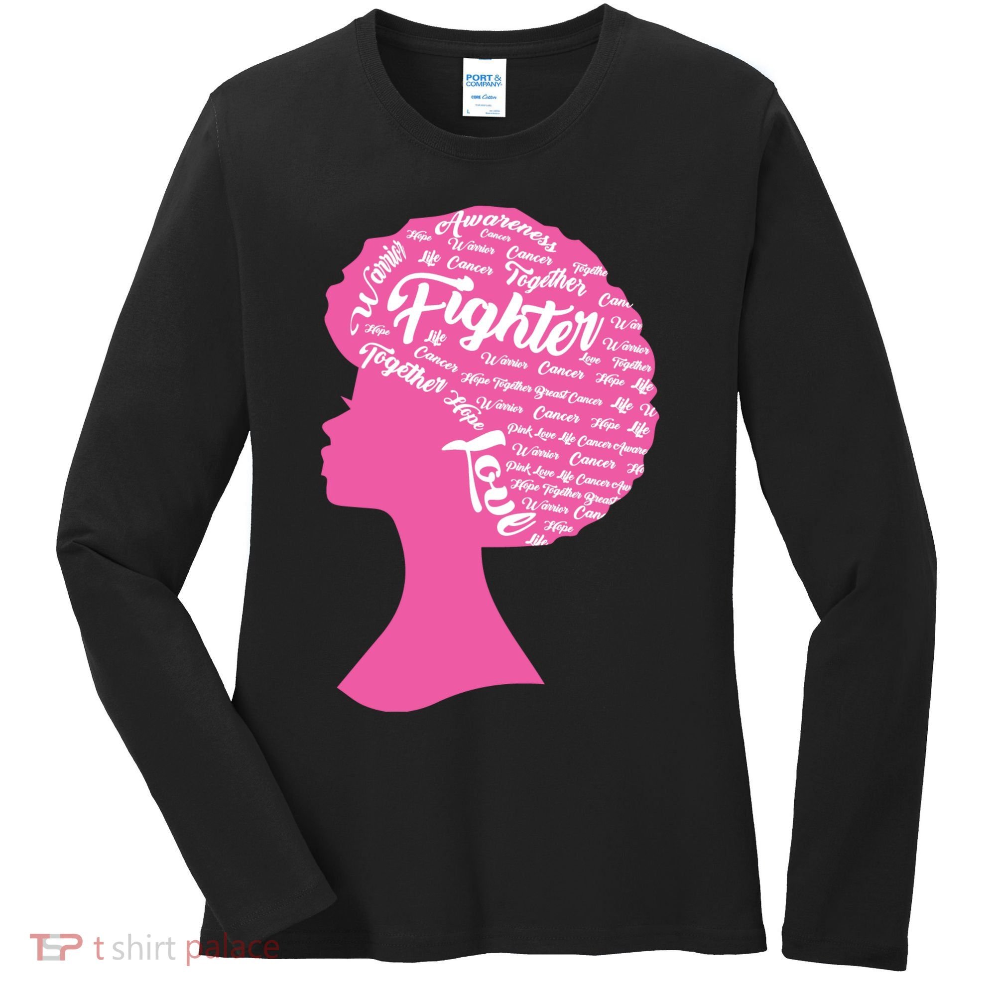 Black Woman Fighter Support Breast Cancer Women's Long Sleeve Shirt