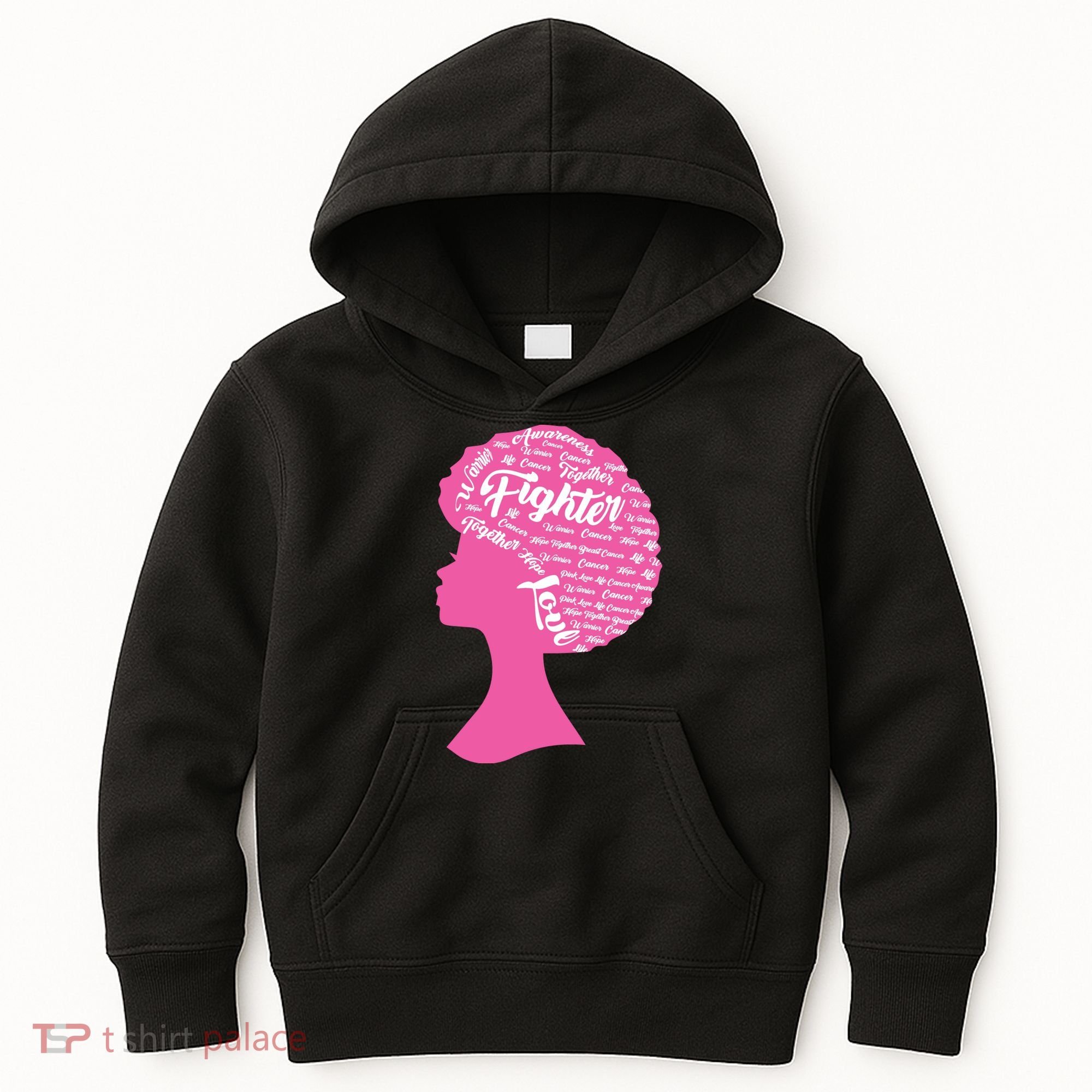 Black Woman Fighter Support Breast Cancer Kids Hoodie