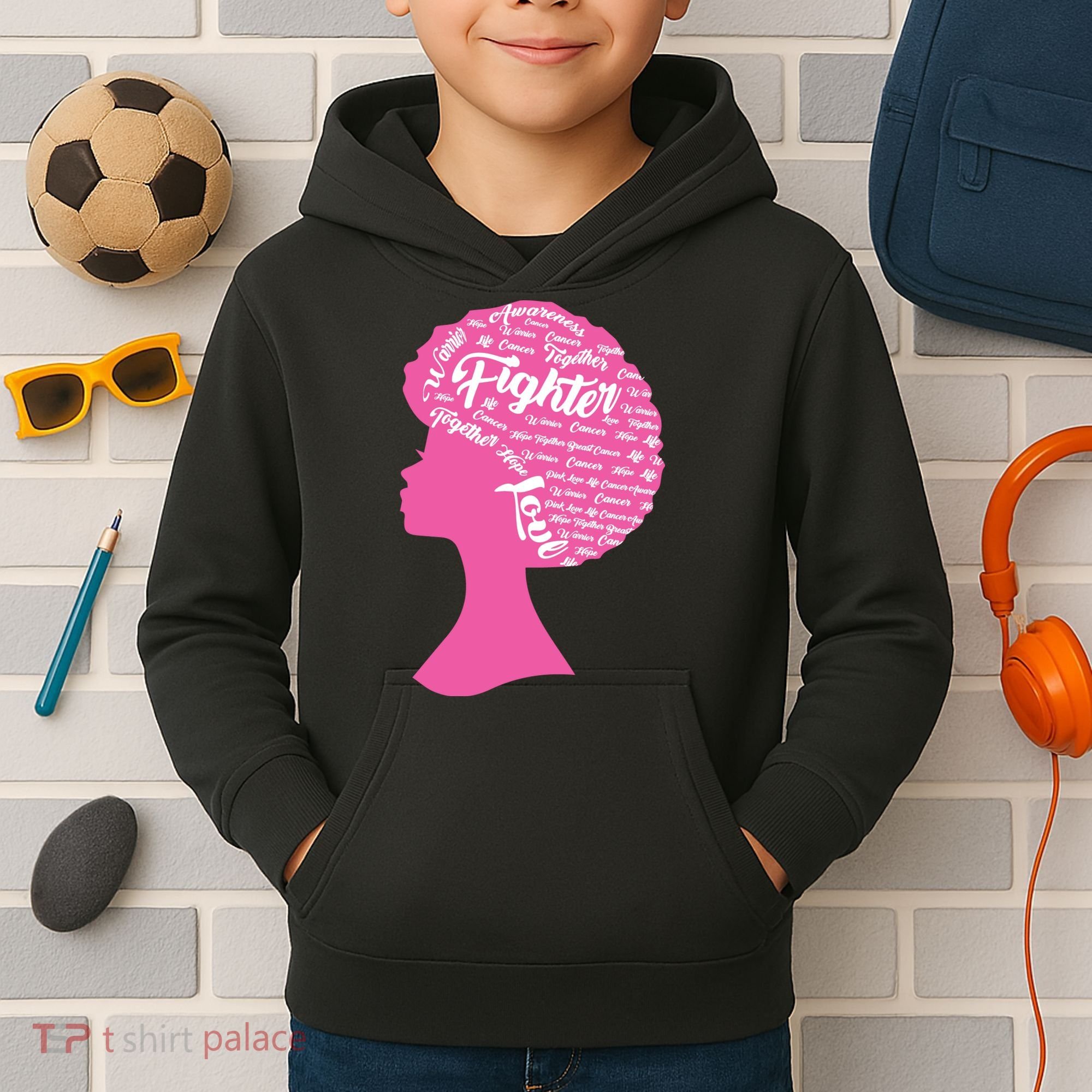 Black Woman Fighter Support Breast Cancer Kids Hoodie