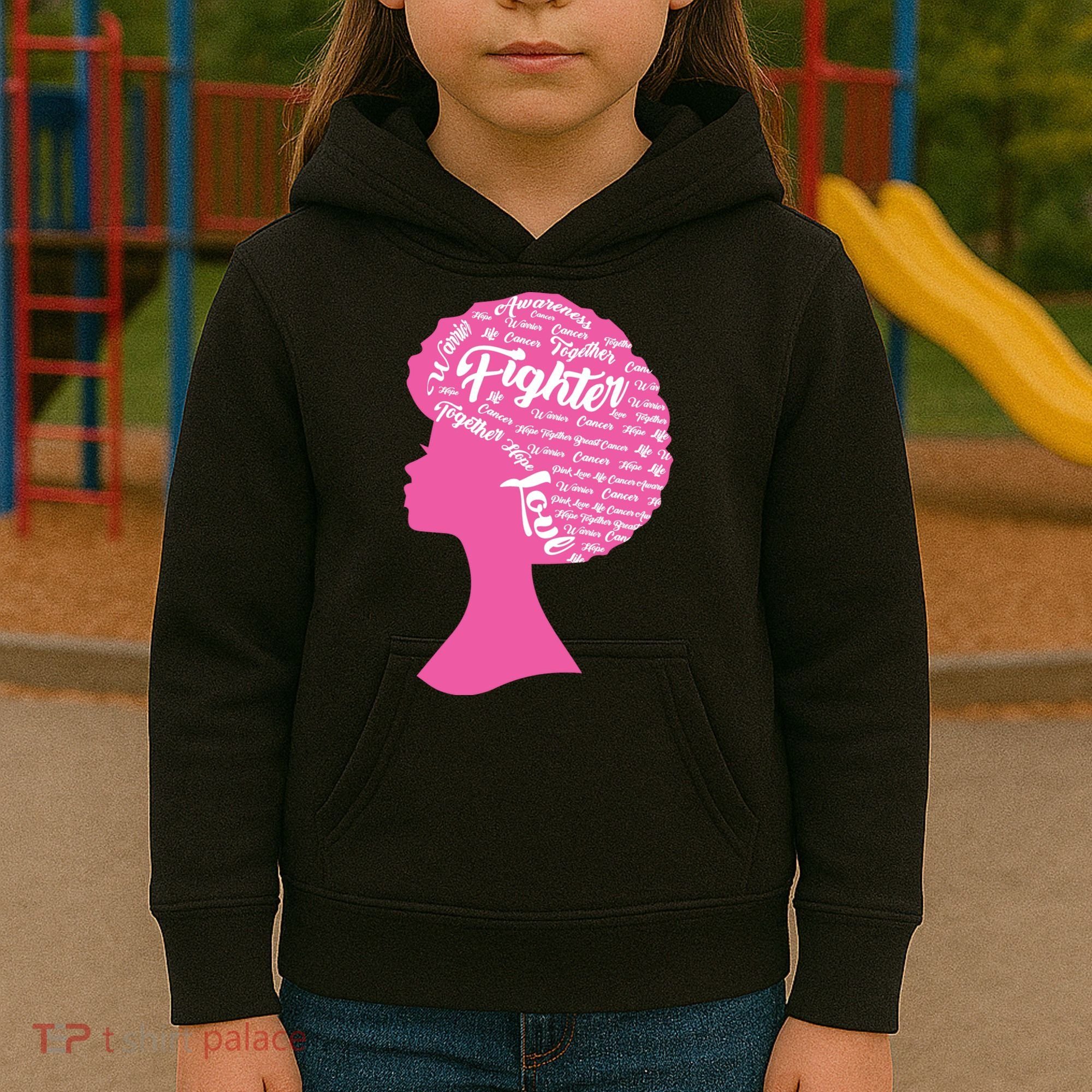 Black Woman Fighter Support Breast Cancer Kids Hoodie