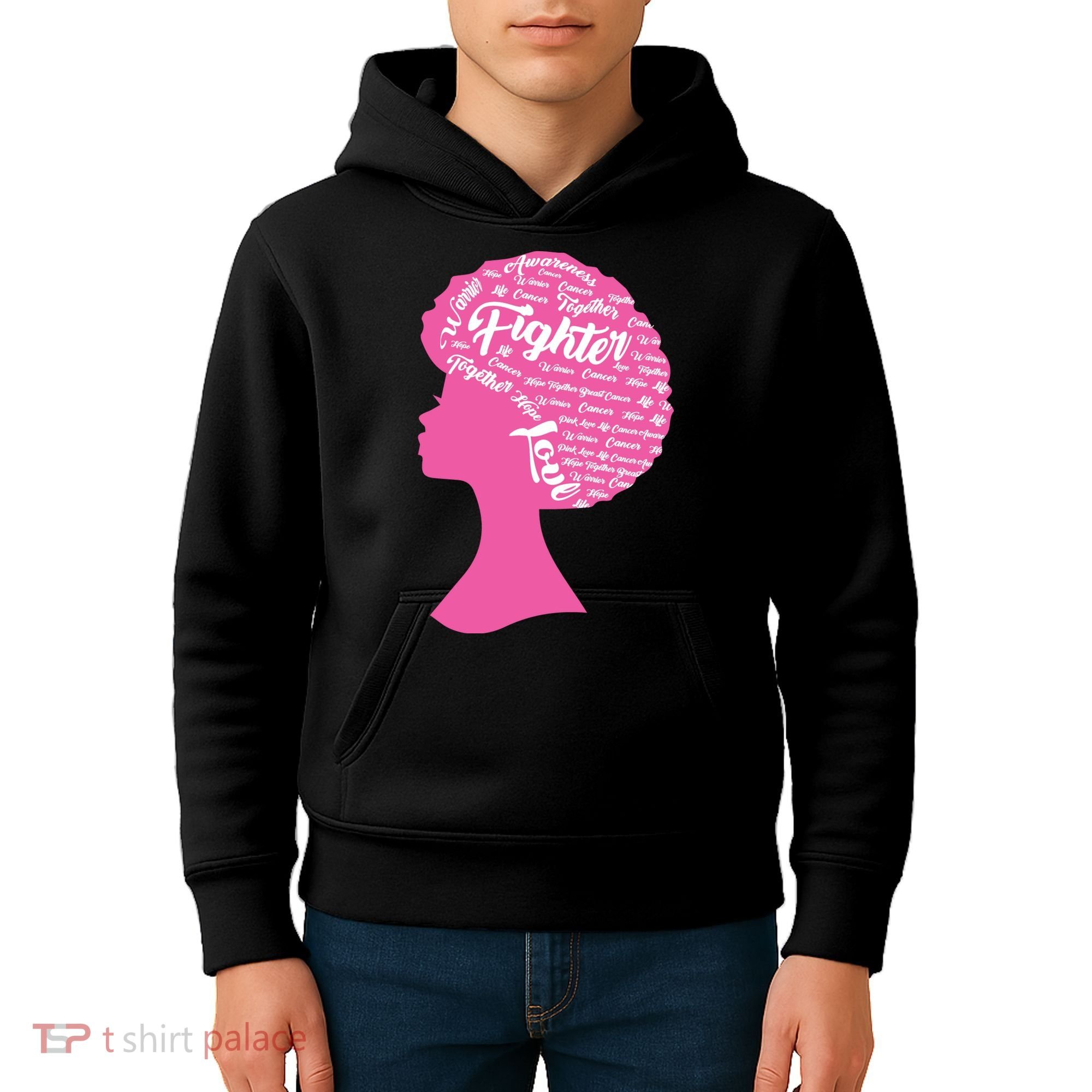 Black Woman Fighter Support Breast Cancer Kids Hoodie