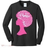 Black Woman Fighter Support Breast Cancer Kids Long Sleeve Shirt thumb 0