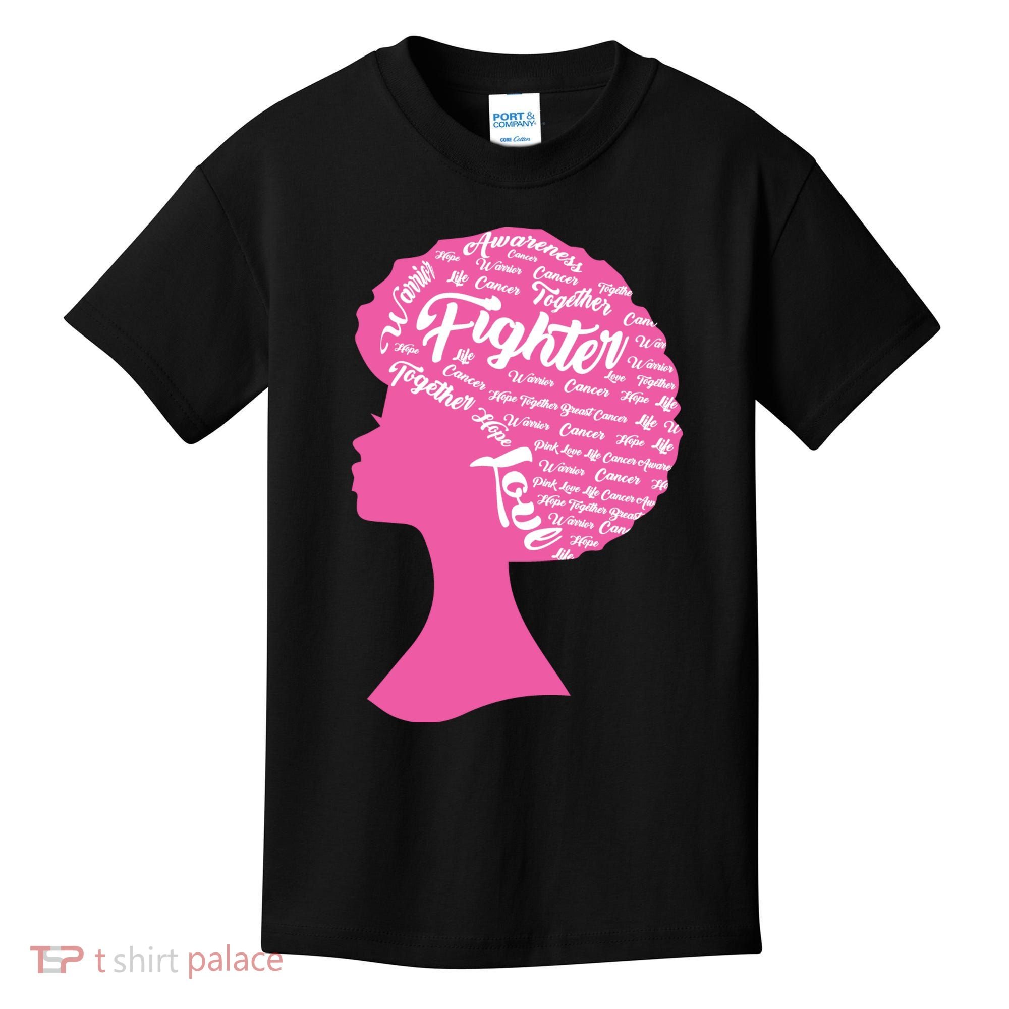 Black Woman Fighter Support Breast Cancer Kids T-Shirt