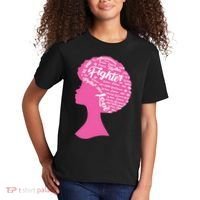 Black Woman Fighter Support Breast Cancer Kids T-Shirt thumb 2