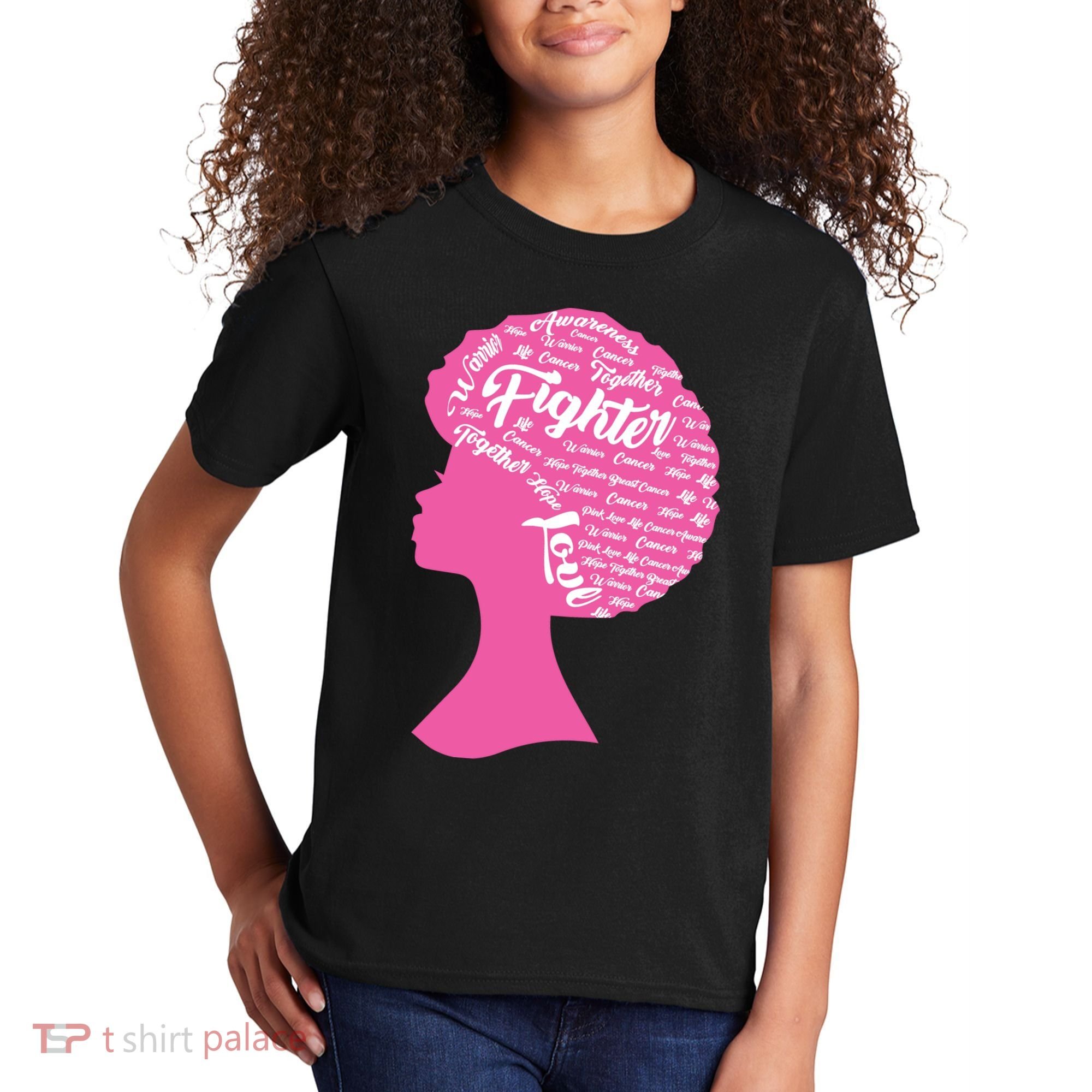 Black Woman Fighter Support Breast Cancer Kids T-Shirt