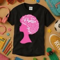 Black Woman Fighter Support Breast Cancer Kids T-Shirt thumb 3
