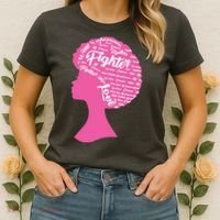 Black Woman Fighter Support Breast Cancer Women's T-Shirt thumb 2