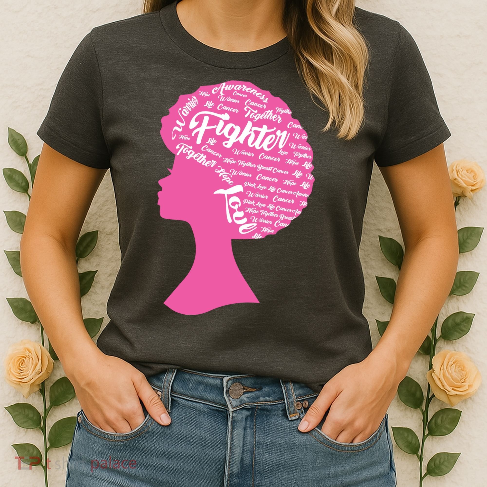 Black Woman Fighter Support Breast Cancer Women's T-Shirt