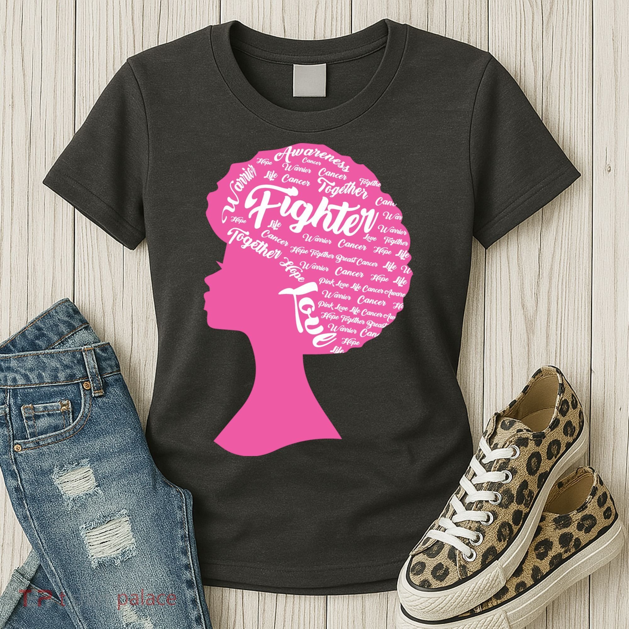 Black Woman Fighter Support Breast Cancer Women's T-Shirt