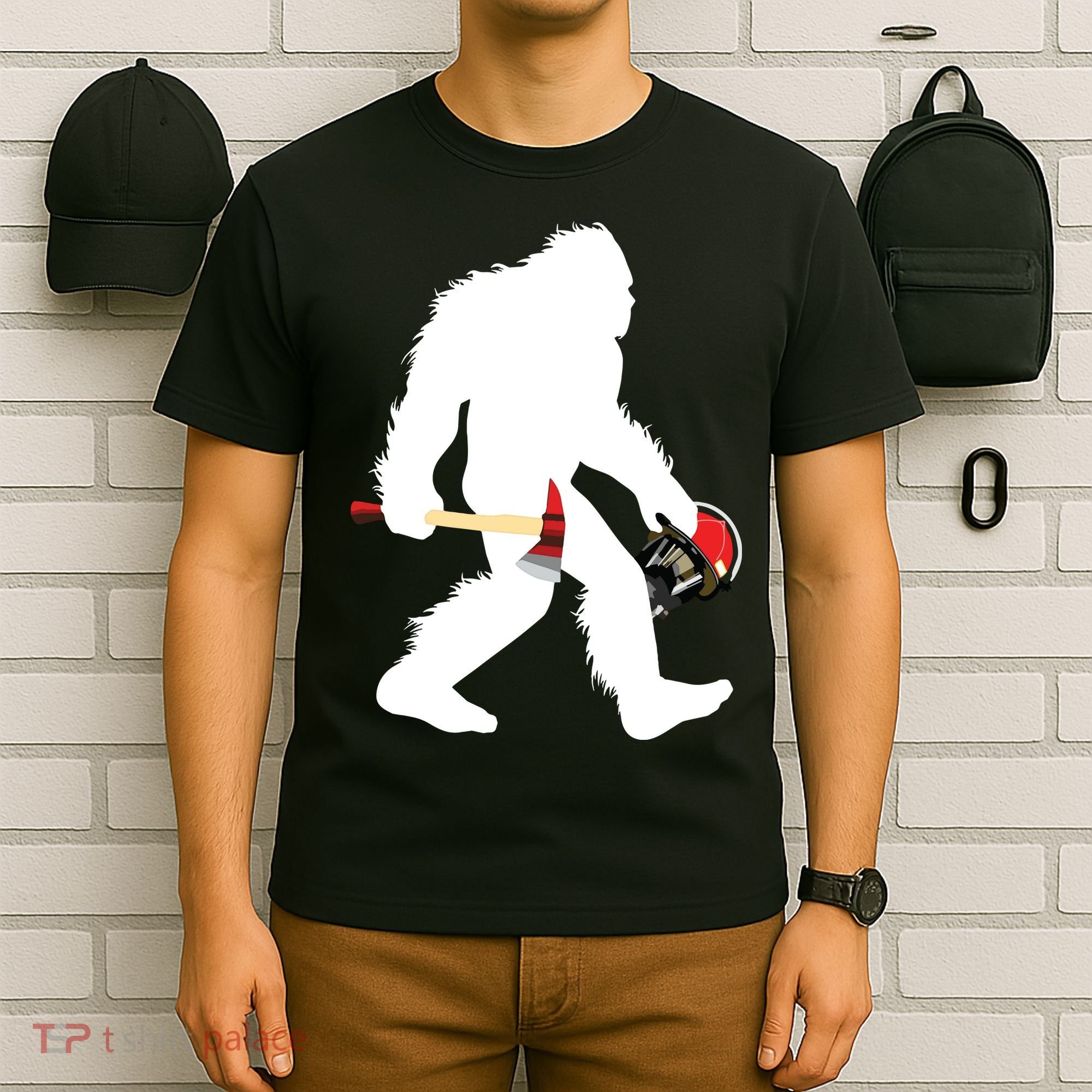 Bigfoot Wildland Firefighter Woodland Sasquatch Fireman T-Shirt