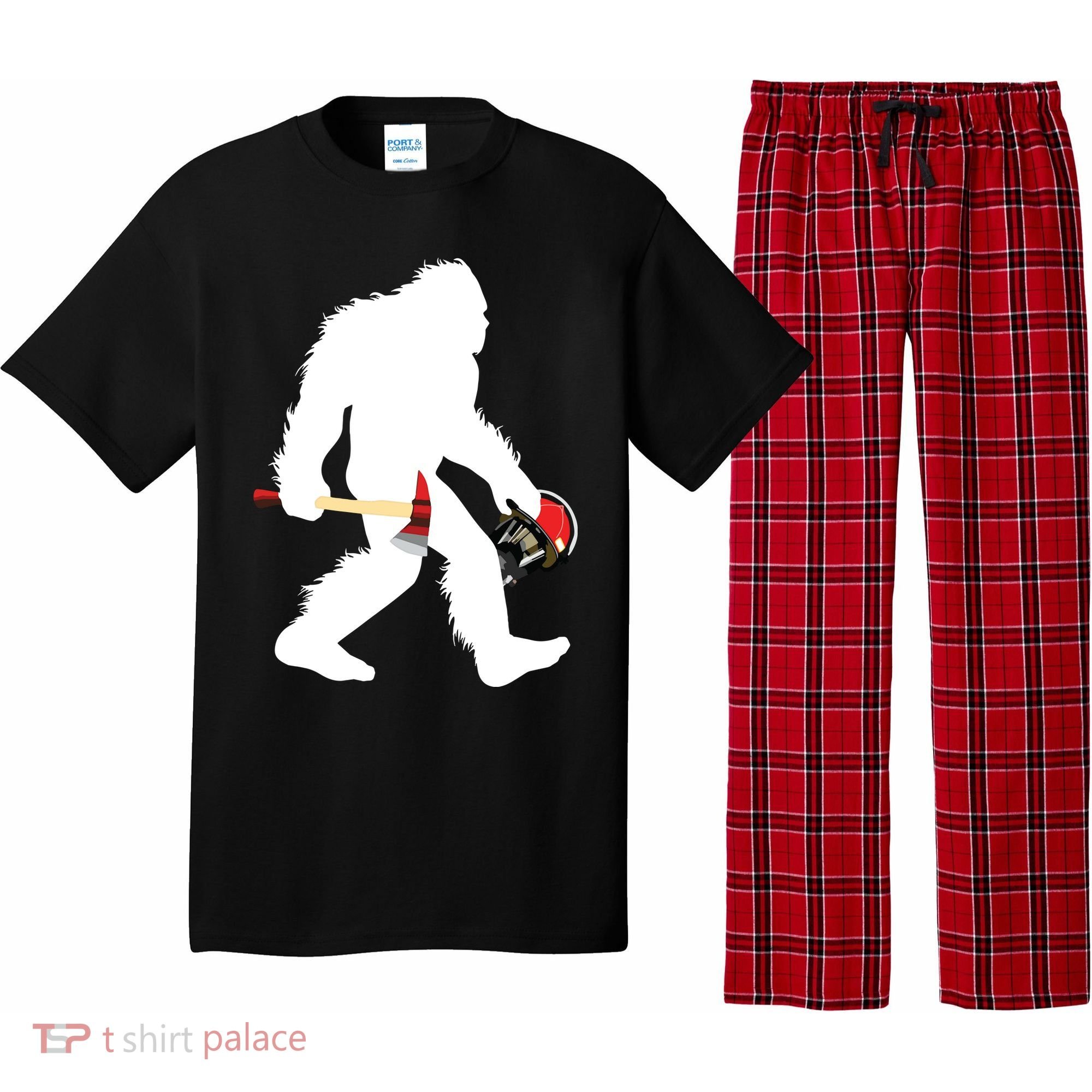 Bigfoot Wildland Firefighter Woodland Sasquatch Fireman Pajama Set
