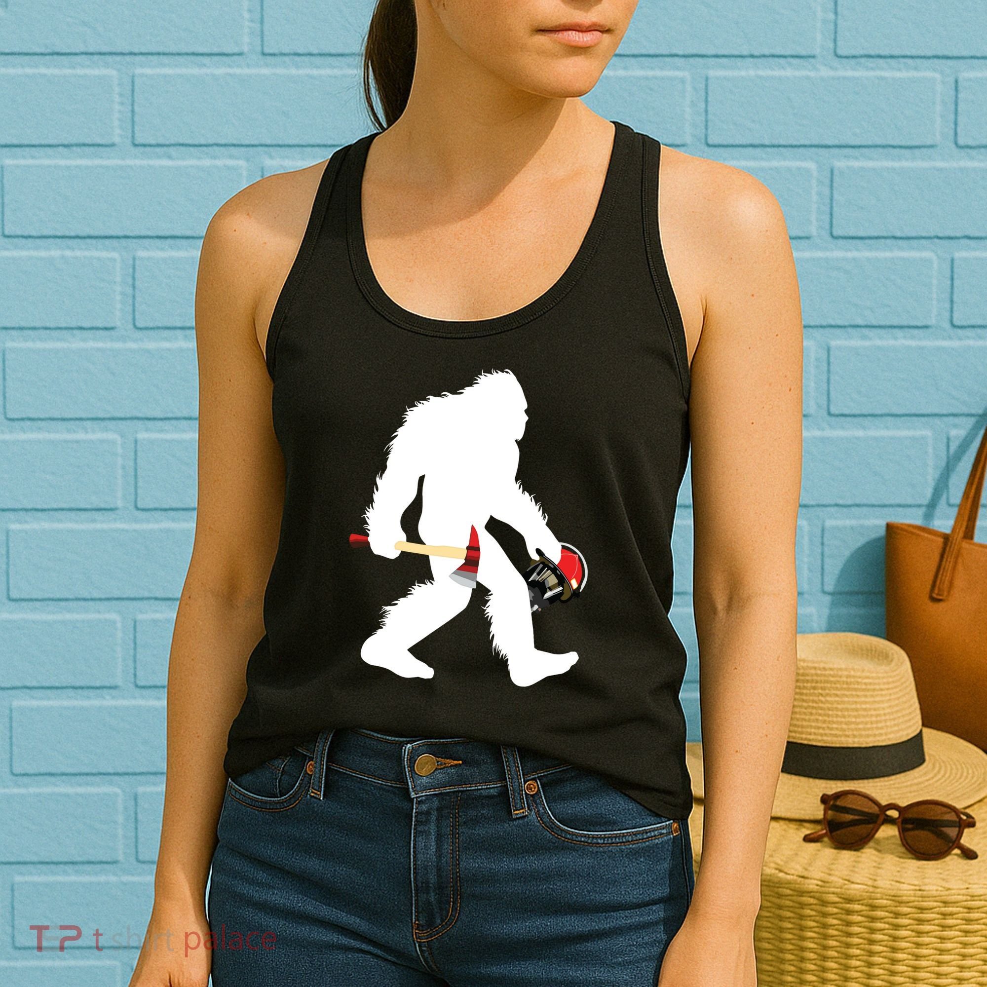 Bigfoot Wildland Firefighter Woodland Sasquatch Fireman Women's Tank Top