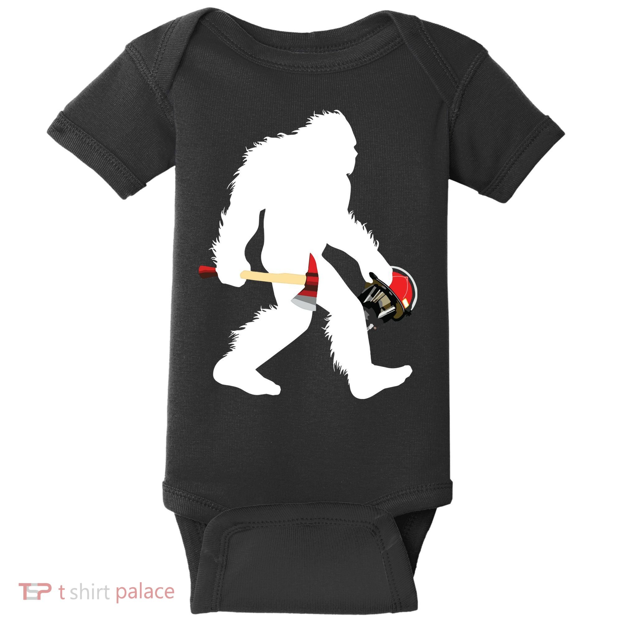 Bigfoot Wildland Firefighter Woodland Sasquatch Fireman Baby Bodysuit