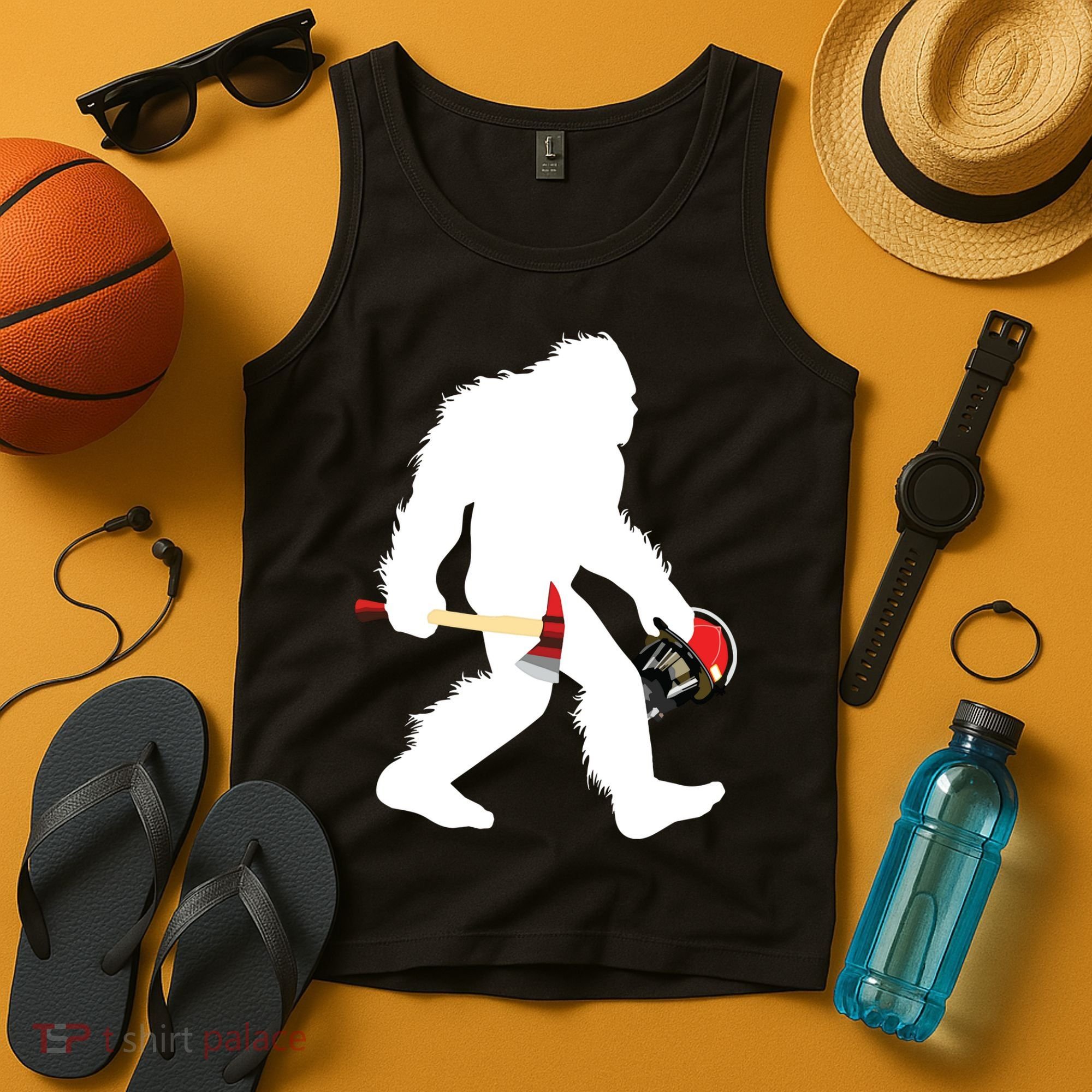 Bigfoot Wildland Firefighter Woodland Sasquatch Fireman Tank Top