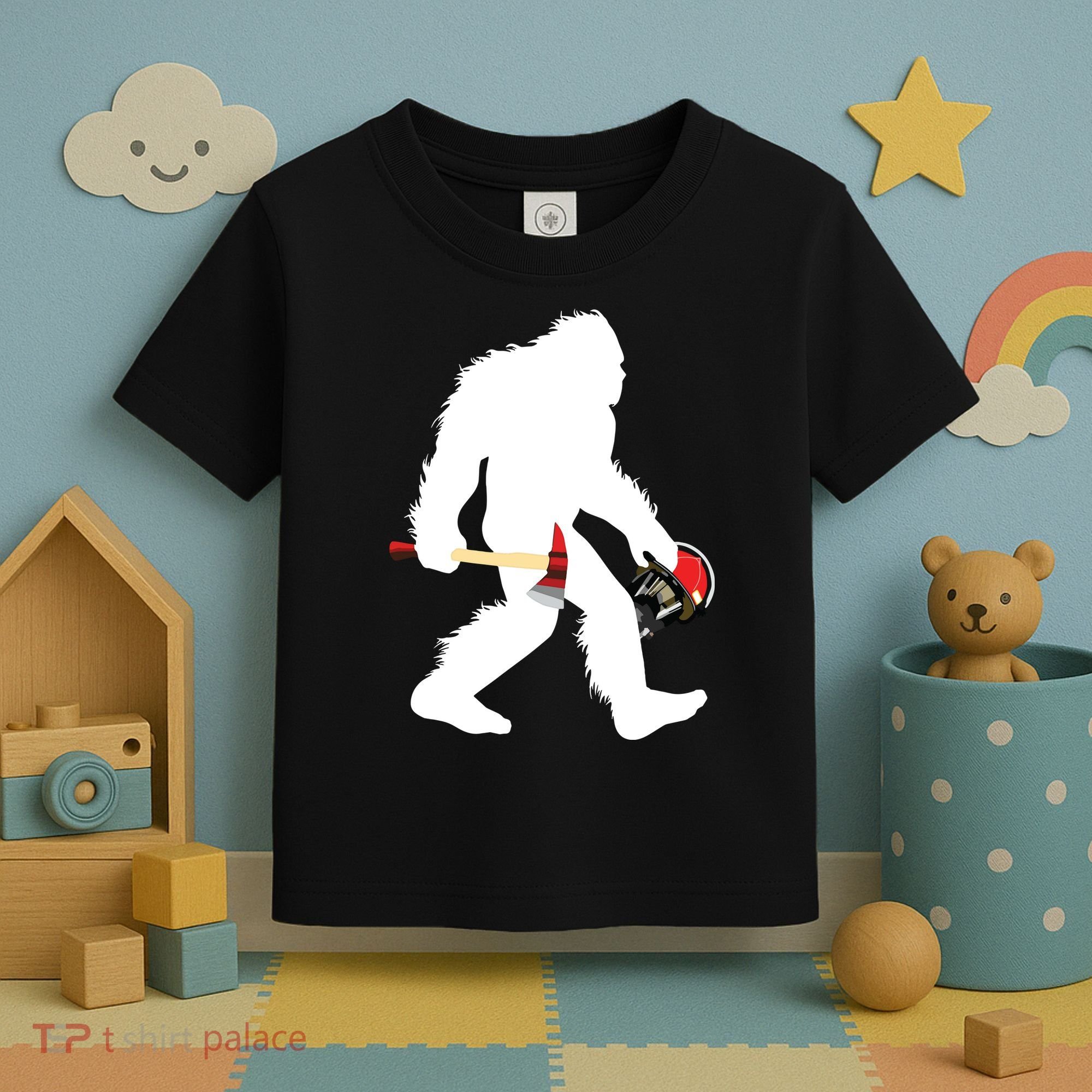 Bigfoot Wildland Firefighter Woodland Sasquatch Fireman Toddler T-Shirt