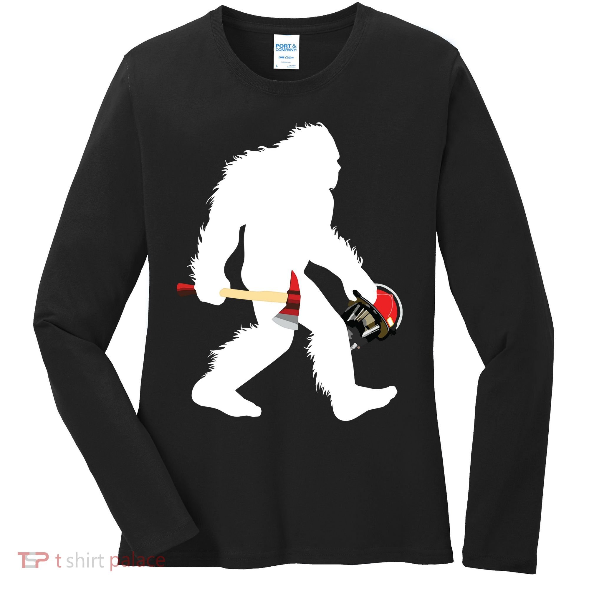 Bigfoot Wildland Firefighter Woodland Sasquatch Fireman Women's Long Sleeve Shirt