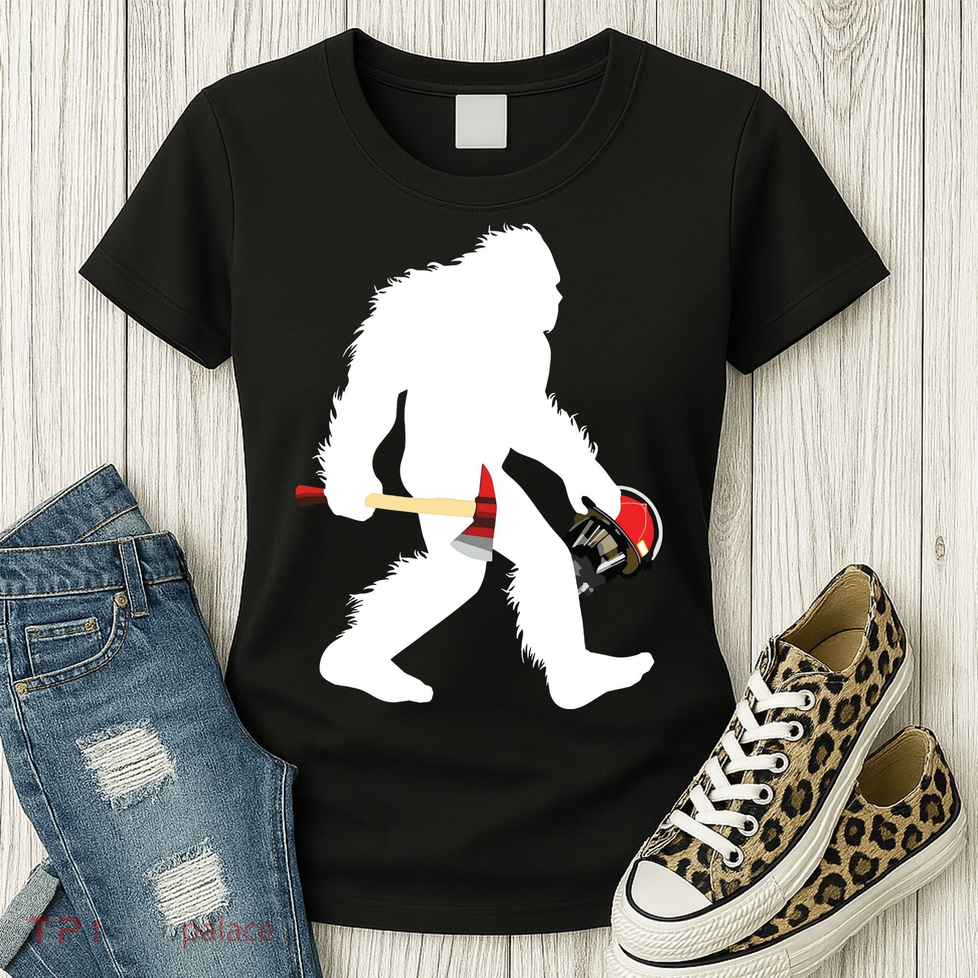 Bigfoot Wildland Firefighter Woodland Sasquatch Fireman Women's T-Shirt