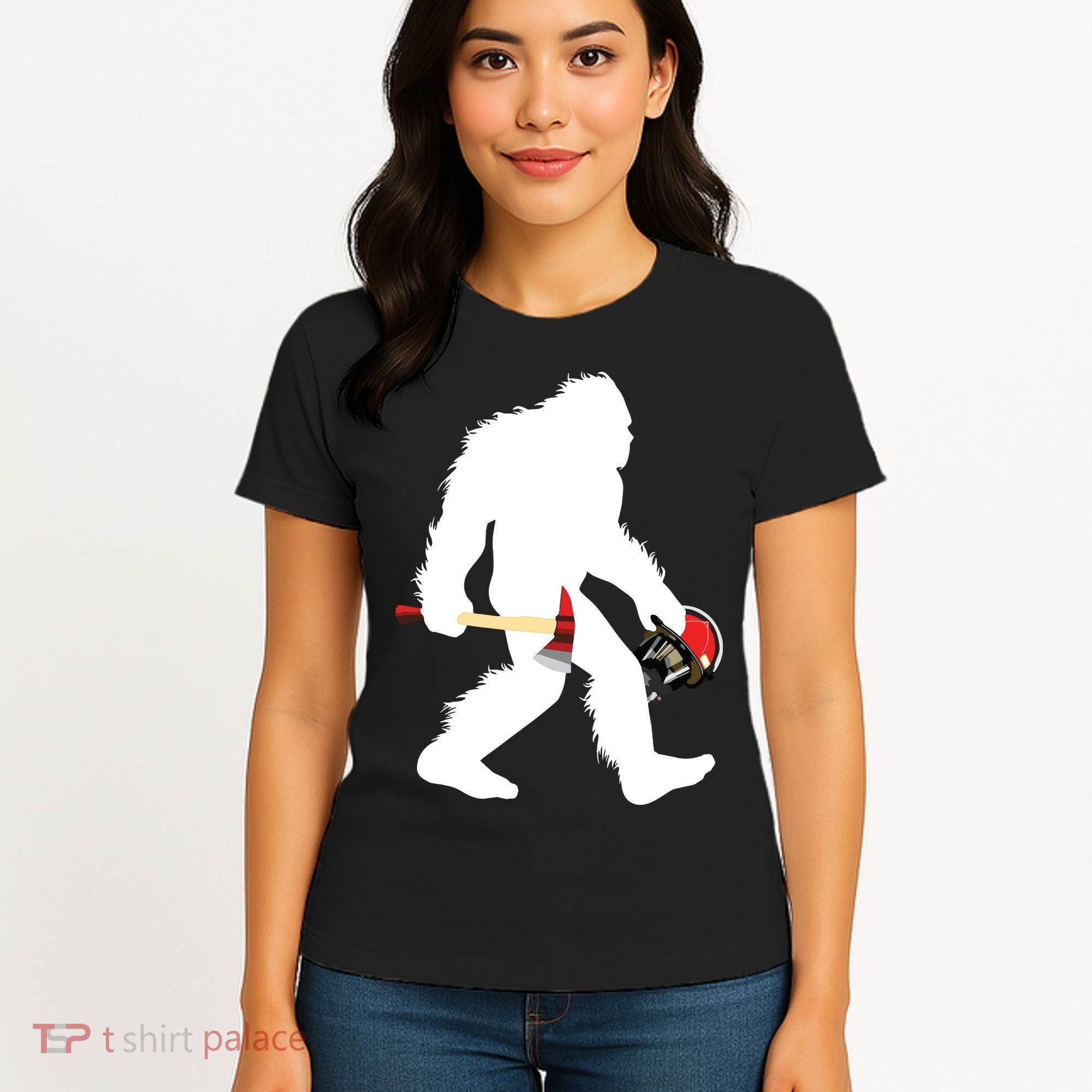 Bigfoot Wildland Firefighter Woodland Sasquatch Fireman Women's T-Shirt