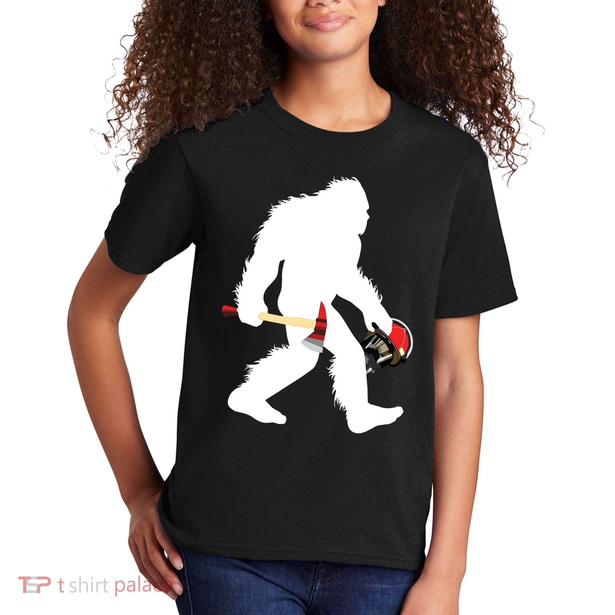 Bigfoot Wildland Firefighter Woodland Sasquatch Fireman Kids T-Shirt