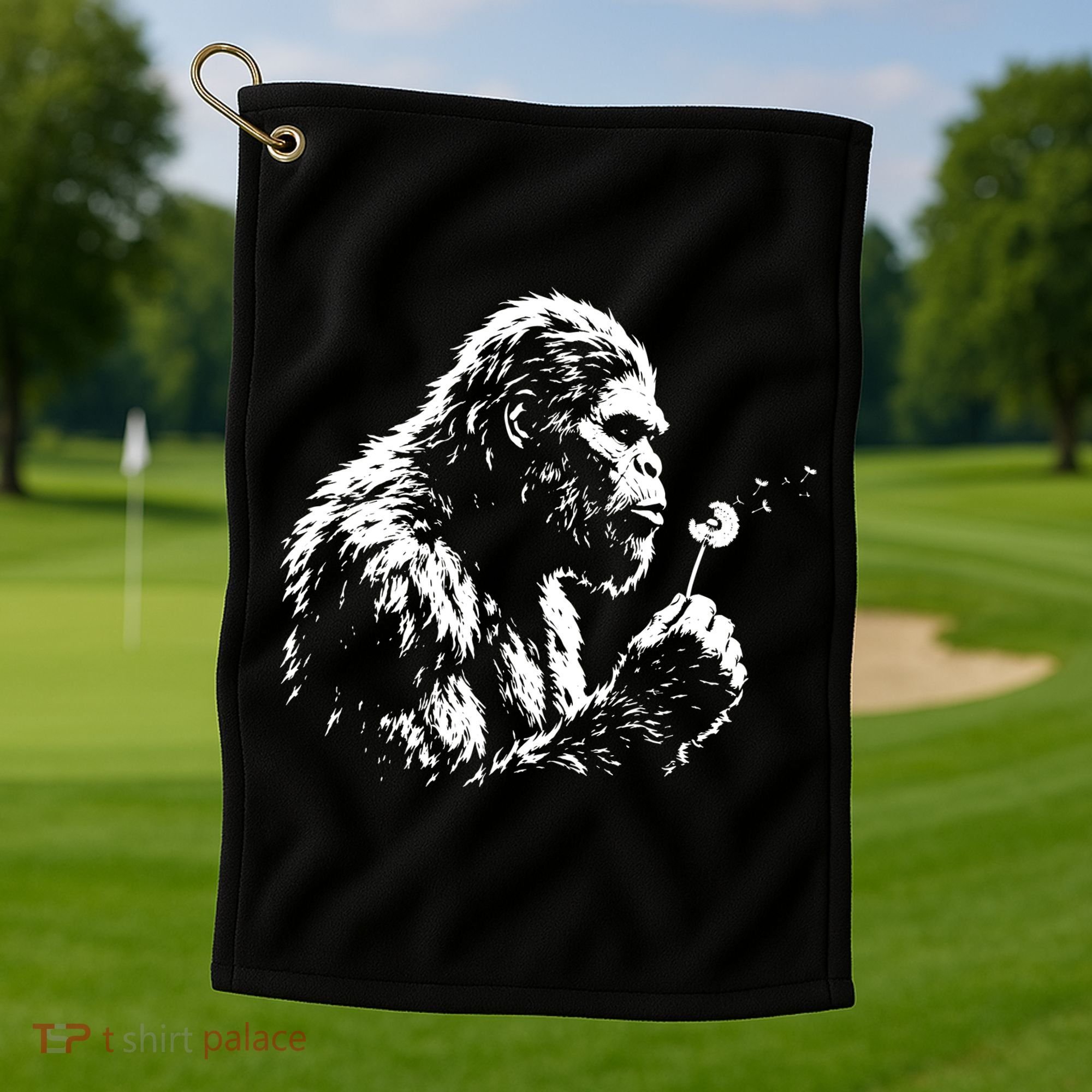 Blowing Wishes Funny Bigfoot Dandelion Golf Towel