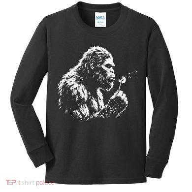 Blowing Wishes Funny Bigfoot Dandelion Kids Long Sleeve Shirt