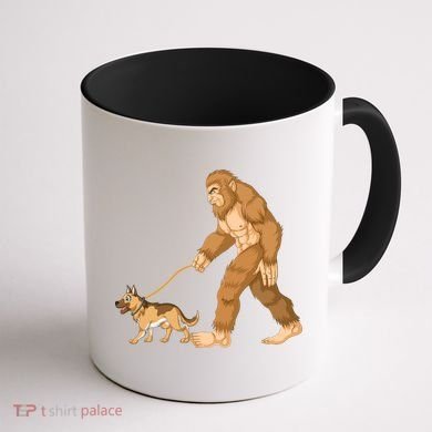 Bigfoot Walking German Shepherd Coffee Mug back